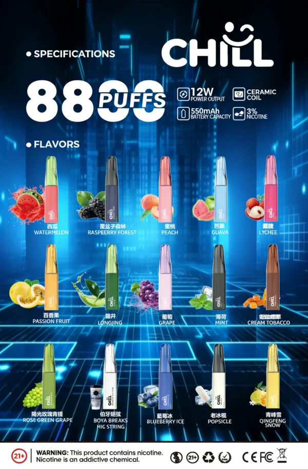 001-14.webp Chill鴨嘴獸8800口拋棄式電子煙 | 清爽特調口味維持舒適低負擔感|適合喜愛隨行無負擔的輕度社交族