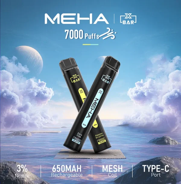 MEHA XBAR魅嗨小黑條7000口拋棄式電子煙｜主打沁涼層次與持久電力｜適合偏好強烈冰爽吸感的玩家