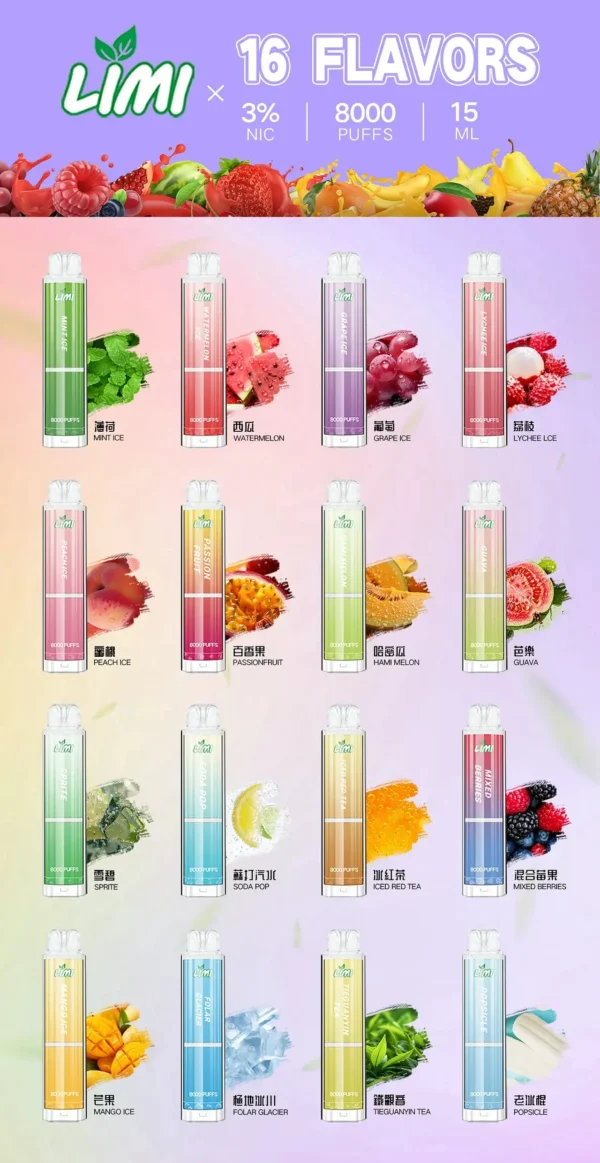 5cf39d64708a80059551a64793f0a4a7.webp LIMI 8000口拋棄式電子煙|主打吸氣發光燈效與大容量冰萃風味|適合偏好絢麗視覺潮流與飽滿冰爽口感的玩家