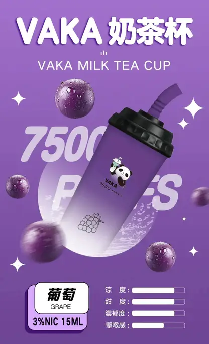 VAKA 奶茶杯 7500口拋棄式電子煙｜主打可愛熊貓外觀與澎湃大容量｜適合偏好潮流萌系設計與絲滑擊喉感的街頭玩家