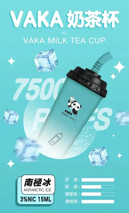 VAKA 奶茶杯 7500口拋棄式電子煙｜主打可愛熊貓外觀與澎湃大容量｜適合偏好潮流萌系設計與絲滑擊喉感的街頭玩家