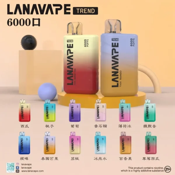 LANA拉娜6000口拋棄式電子煙｜強勁網芯加熱技術有效優化擊喉層次｜喜愛豐富潮流風味切換的日常族群推薦