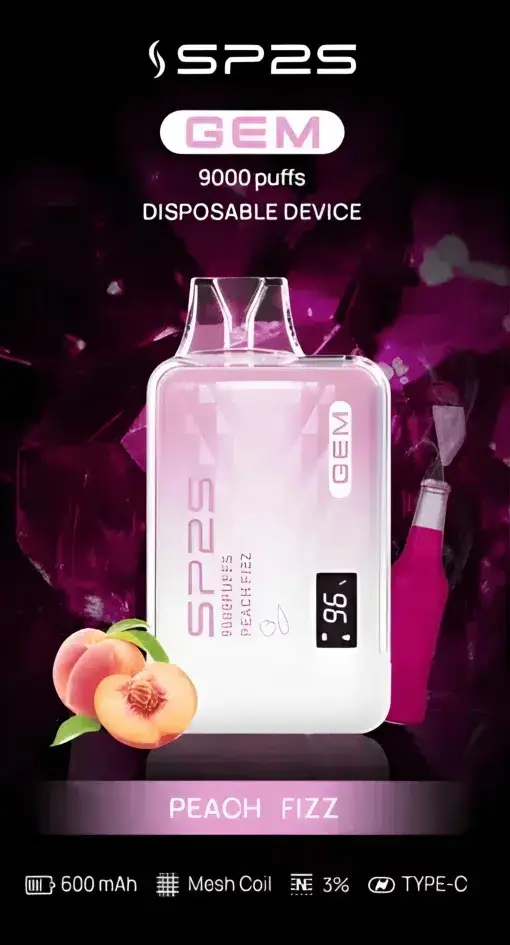 SP2S 思博瑞 GEM 9000口拋棄式電子煙｜主打透明水晶工藝與全彩智能顯示螢幕｜適合偏好潮流晶透外觀與精準掌握電量油量的玩家