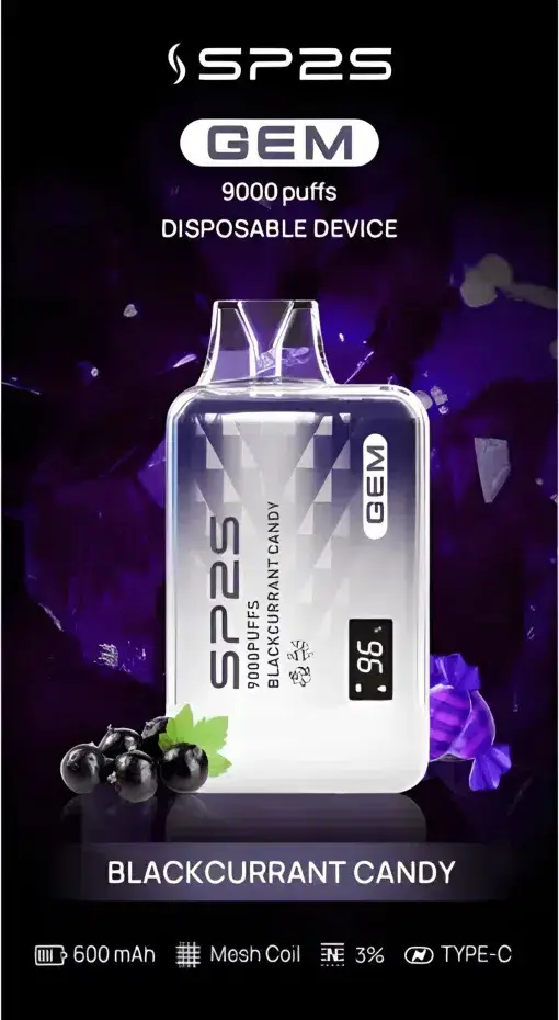 SP2S 思博瑞 GEM 9000口拋棄式電子煙｜主打透明水晶工藝與全彩智能顯示螢幕｜適合偏好潮流晶透外觀與精準掌握電量油量的玩家