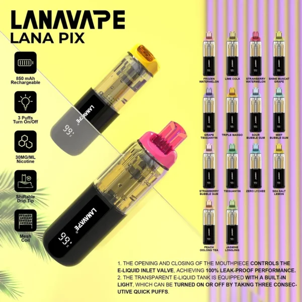 LANA PIX 閃光彈 20000口拋棄式電子煙｜獨家摺疊式吸嘴設計與爆汁霧感體驗｜適合追求高容量與創新體驗的玩家